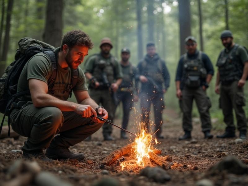 Survival training in een bosrijke omgeving