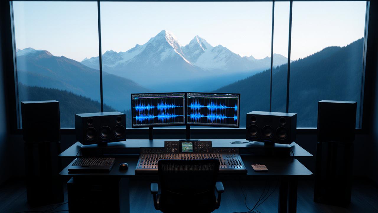 Professionele sound design studio met uitzicht op bergen